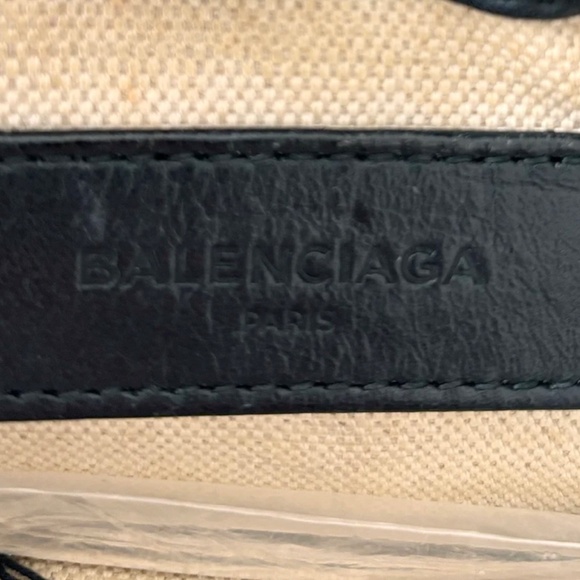 Authentic Balenciaga Cream Canvas Navy Leather Crossbody Pouch - Picture 8 of 8